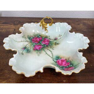 VTG Estate Rosenthal Bavaria Hand Painted Scalloped Edge Leaf Candy Dish! 43
